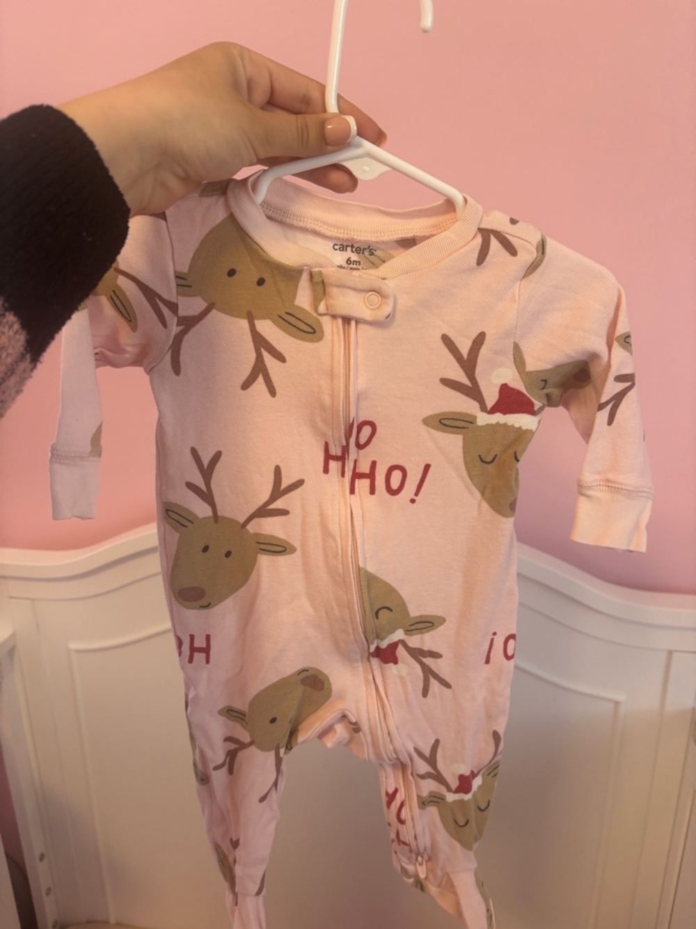 Carter's Pink Reindeer Zip-Up One-Piece Footie